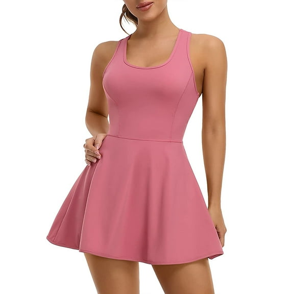 Alove Women Workout Square Neck Dress With Shorts Athletic Dress