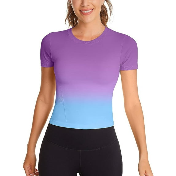 Alove Women Yoga Shirts Sports Quick Drying Running Jogging Slim Fitness Short Sleeves Gradient T-shirt