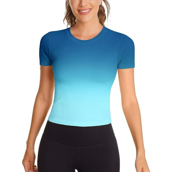 Alove Women Yoga Shirts Sports Quick Drying Running Jogging Slim Fitness Short Sleeves Gradient T-shirt