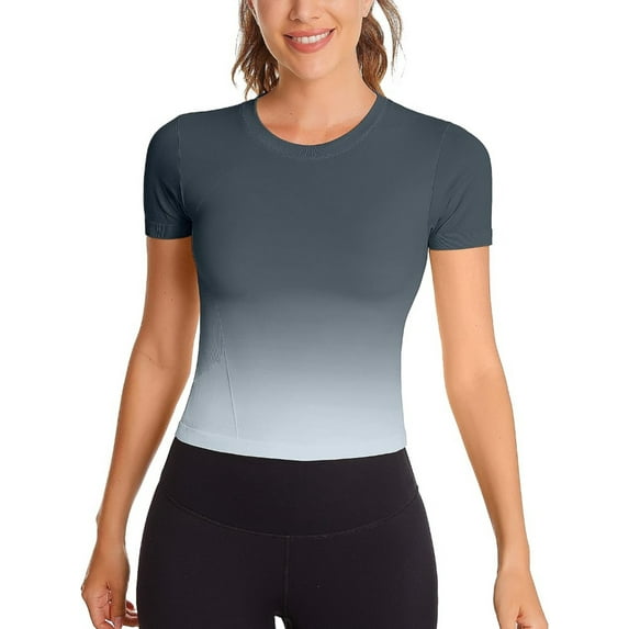 Alove Women Yoga Shirts Sports Quick Drying Running Jogging Slim Fitness Short Sleeves Gradient T-shirt