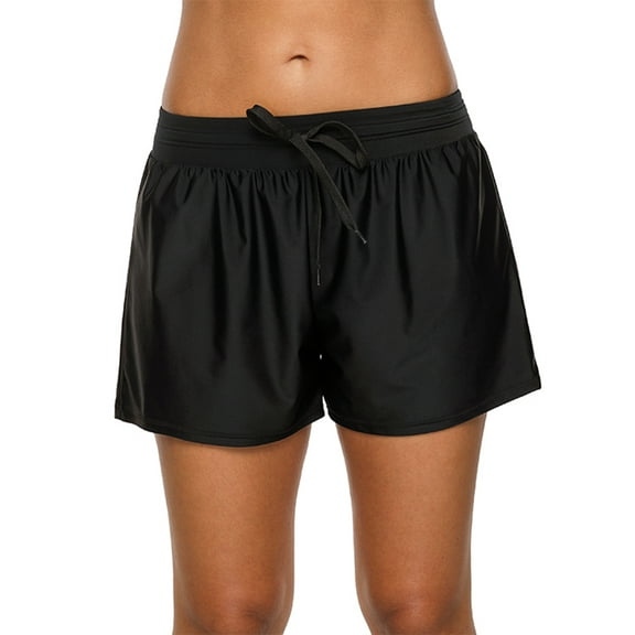 Alove Women's Black Ruched Swim Shorts Drawstring High Waist Sport Boyshorts Bottom