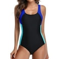 thumbnail image 1 of Alove Women's Color Splicing Athletic Swimwear Crossback One Piece Competitive Bathing Suit, 1 of 7
