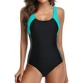 thumbnail image 1 of Alove Women's Color Splicing Athletic Swimwear Crossback One Piece Competitive Bathing Suit, 1 of 5