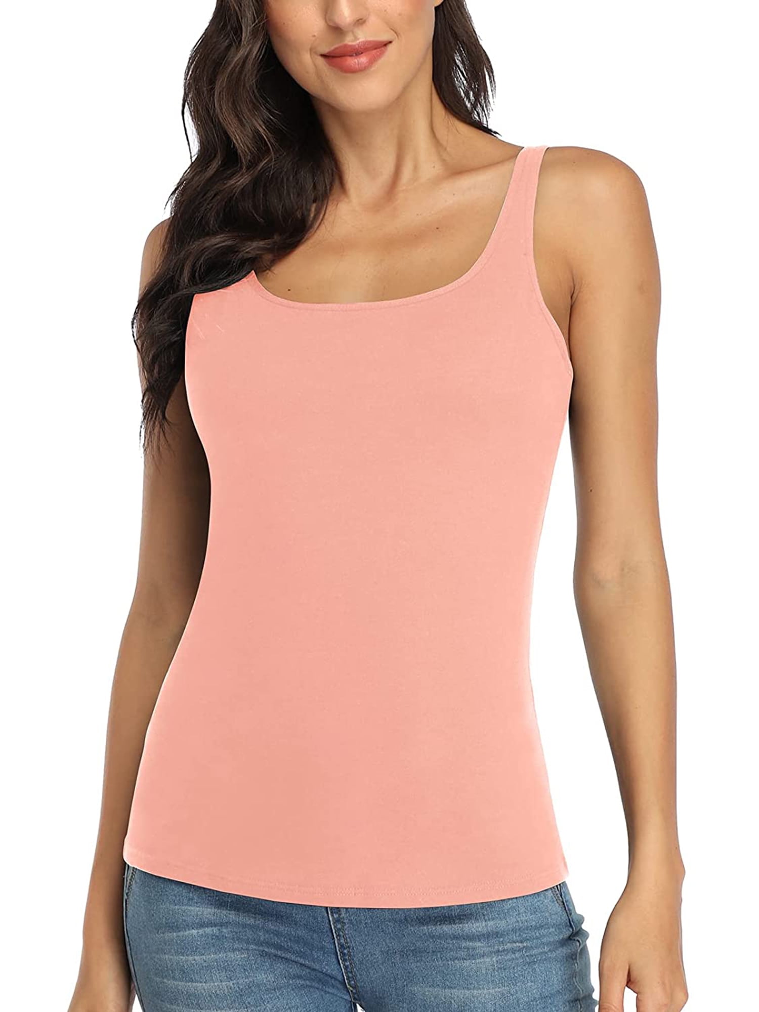 Alove Women's Cotton UnderShirts Wider Sleeve Tank Top Built-in Bra