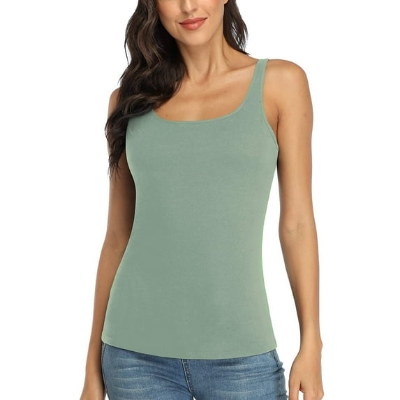 Alove Women's Cotton UnderShirts Wider Sleeve Tank Top Built-in Bra
