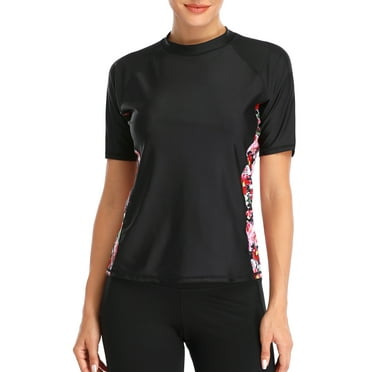 Alove Women's Rash Guard Floral Short Sleeve Swimwear UPF 50  Swim Shirt