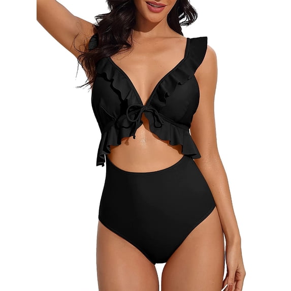 Alove Women's Ruffle Monokini Tie Swimsuits Beach Bathing Suit One Piece
