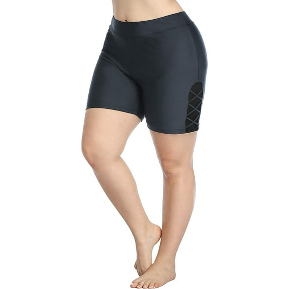 Alove Women's Side Cross Plus Size Stretch Swim Bottoms With Lining High Waisted Swim Boardshorts