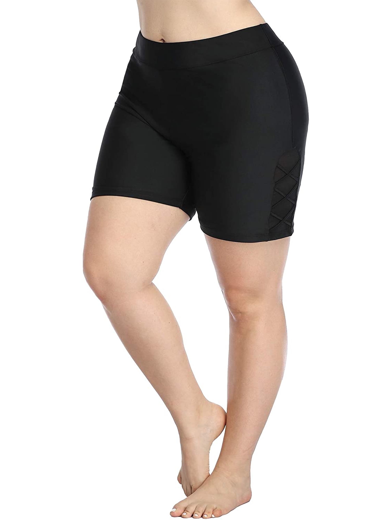 Alove Women's Side Cross Plus Size Stretch Swim Bottoms With Lining High Waisted Swim Boardshorts