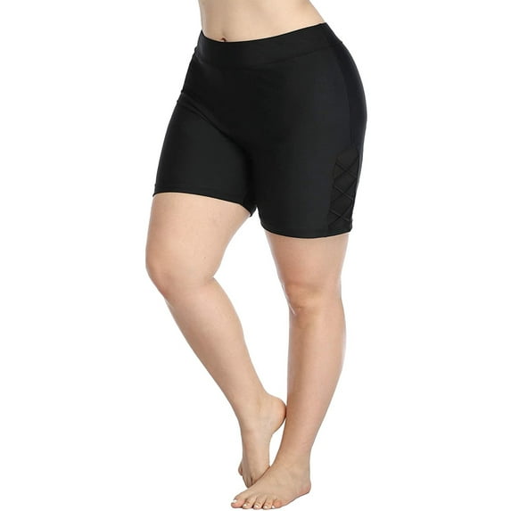 Alove Women's Side Cross Plus Size Stretch Swim Bottoms With Lining High Waisted Swim Boardshorts