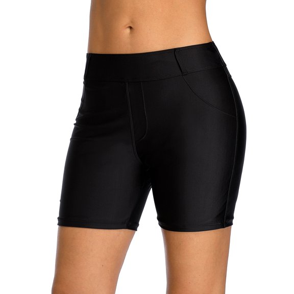 Alove Women's Solid Stretchy Swim Shorts With Pocket High Rise Swimsuit Trunk