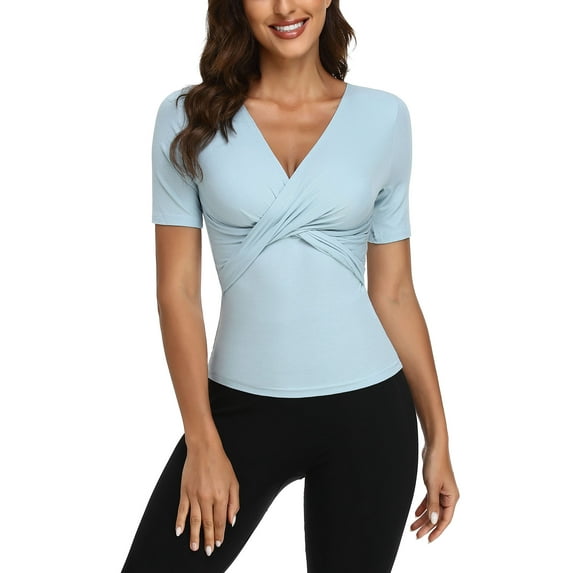 Alove Women's Warpp V Neck Shirt Tops Short Sleeve Tee Blouse Tunics