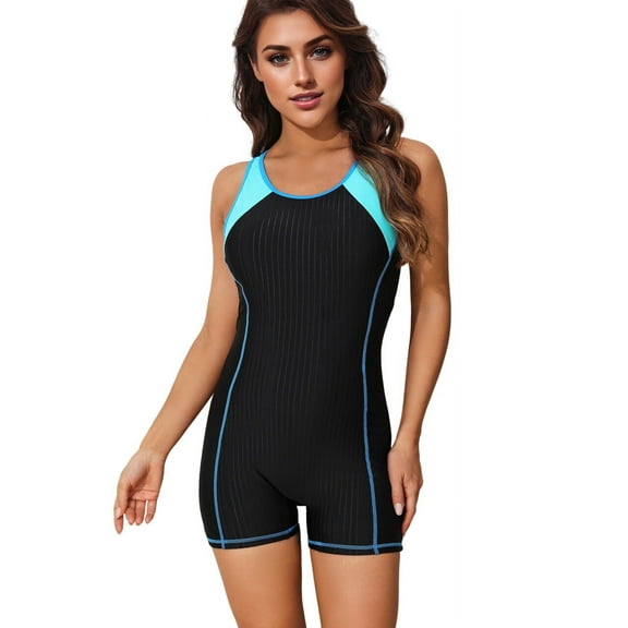 Alove Womens Colorblock Quick Dry One-Piece Sporty Swimsuits Boyleg Athletic Swimwear Conservative Training Bathing Suits