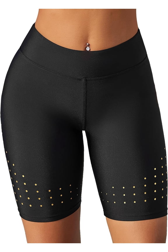 Womens Fashion Dot Print Design Swim Shorts Quick Dry UPF50+ Board Shorts with Liner