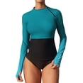 thumbnail image 1 of Alove Womens Long Sleeve UPF 50+ Rash Guard Top with Thumb Hole Swim Shirts Gradient Color Block Swim Tops with Shoulder Zipper, 1 of 8