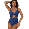 thumbnail image 1 of Alove Womens Monokini One Piece Swimsuits Shoulder Straps Cutout Contrast Tape Twist V Neck Sexy Bathing Suit Swimwear, 1 of 6