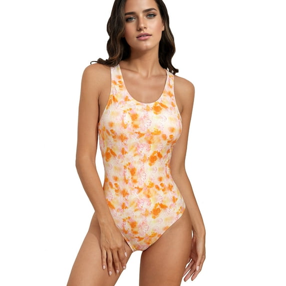 Alove Womens One-piece Sports Swimsuit Printed Abdominal Slim-fit Swimwear S-XL