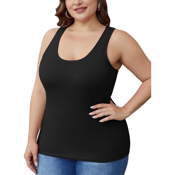 Alove Womens Plus Size Solid Tank Tops with Shelf Bra Racerback Workout Tops Yoga Shirt Summer Cotton Undershirt