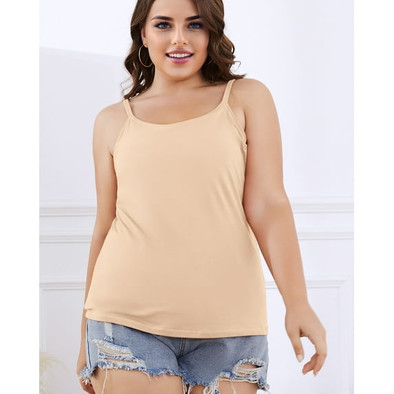 Alove Womens Plus Size Tops Cotton Camisoles Adjustable Spaghetti Strap Tank Tops Scoop Neck Layer Cami Build in Shelf Bra