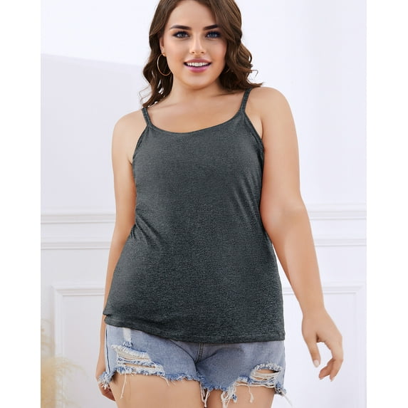 Alove Womens Plus Size Tops Cotton Camisoles Adjustable Spaghetti Strap Tank Tops Scoop Neck Layer Cami Build in Shelf Bra