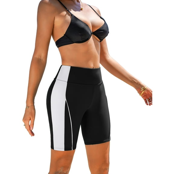 Alove Womens Quick Dry Bathing Suit Bottoms 5" High Waisted Swim Shorts Beach Board Shorts UPF 50+ Swimsuit