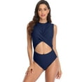 thumbnail image 1 of Alove Womens Ruched One-Piece High Neck Monkini Swimwear Tie Back Bath Suit Swimsuit, 1 of 6