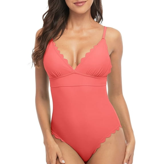 Alove Womens Scalloped Padded High Cut One Piece Swimsuits Backless Strappy Monokinis Bathing Suits Swimwear