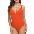 thumbnail image 1 of Alove Womens Scalloped Padded High Cut One Piece Swimsuits Backless Strappy Monokinis Bathing Suits Swimwear, 1 of 6