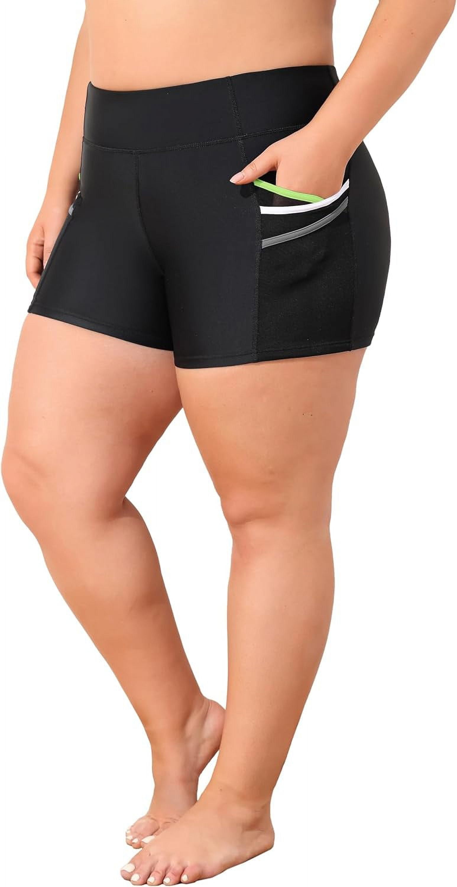 Alove Womens Solid Plus Size High Waisted Board Shorts Swim Trunks Big Shorts Swimwear Bottoms with Two Pockets