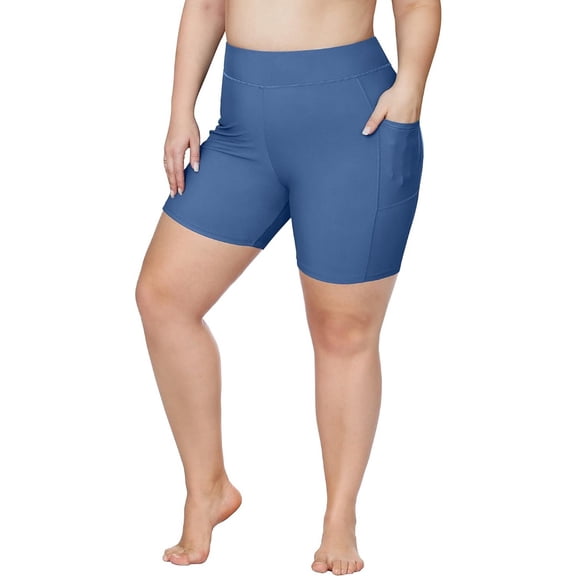 Alove Womens Solid Plus Size Swimming Shorts High Waisted Swimsuit Shorts Boyleg Swim Bottoms with 2 Side Pockets Board Shorts