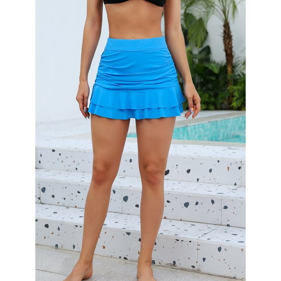 Alove Womens Swim Skirt with Built-in Briefs Ruched Layered Ruffled Swim Bottoms