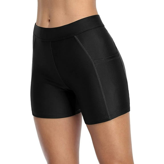 Alove Womens Trunk Bottom High Waist Solid Boyleg Swim Bottom With Pockets Stretch Board Shorts