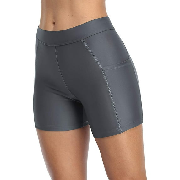 Alove Womens Trunk Bottom High Waist Solid Boyleg Swim Bottom With Pockets Stretch Board Shorts