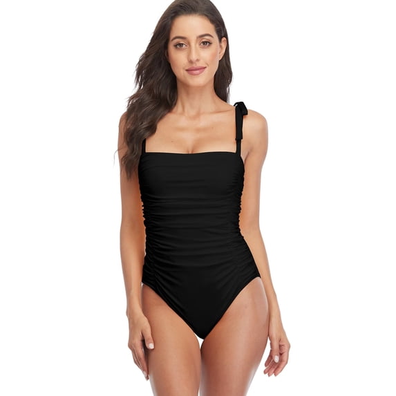 Alove Womens Tummy Control One Piece Swimsuits Tie Shoulder Ruched Monokini Bathing Suits