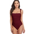 thumbnail image 1 of Alove Womens Tummy Control One Piece Swimsuits Tie Shoulder Ruched Monokini Bathing Suits, 1 of 6
