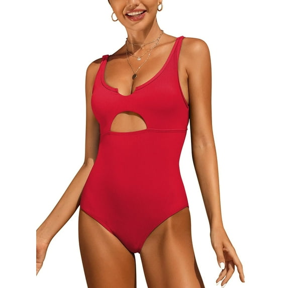 Alove Womens V Neck One Piece Monkini Swimwear Hollow Out Bath Suit