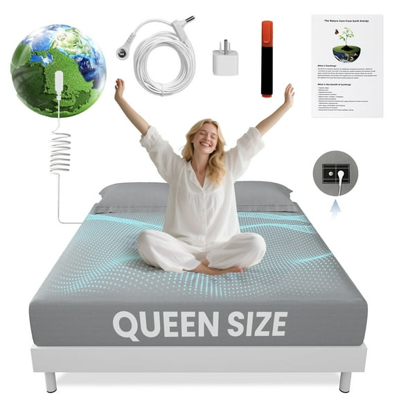 Alow Grounding Sheets Queen Size 90% Organic Cotton + 10% Pure Silver Fitted Bed Sheet Gray Fiber Grounding Sheet Earth Connected Bedding with Grounding Cord