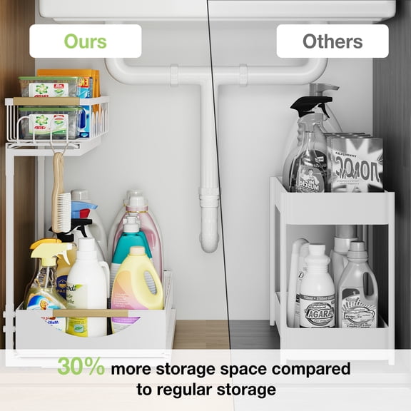 Alow Under Sink Organizer and Storage for Bathroom and Kitchen - 2 Pack Pull Out Under Cabinet Shelf Organizers - 2 Tier Sliding Out Drawer Organization for Home Cabinets Shelves and Drawers