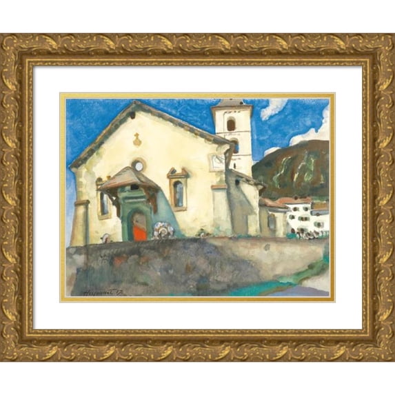 Aloys Hugonnet 24x18 Gold Ornate Framed and Double Matted Museum Art Print Titled - Valaisan Church (1917)