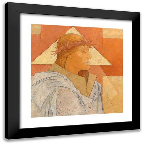 Aloys Wach 12x12 Black Modern Framed Museum Art Print Titled - Christ with Crown of Thorns and Triangular Halo
