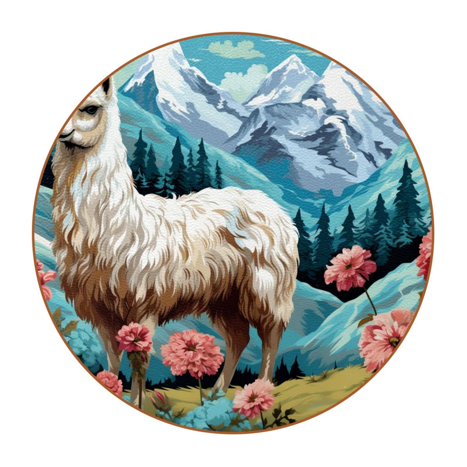 Alpaca 6Pcs Round Microfiber Leather Car Coasters, 11x11 cm/4.3x4.3 in ...