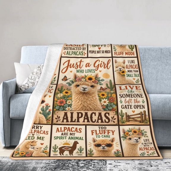 Alpaca Blanket Alpaca Sunflower Cactus Soft Cozy Throw Blanket Gift for Women Adults 50x40