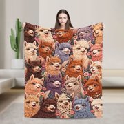 Alpaca Blanket Featuring Cute Smiling Faces Among Pink Flowers for Farm Animal Lovers 50x40 in