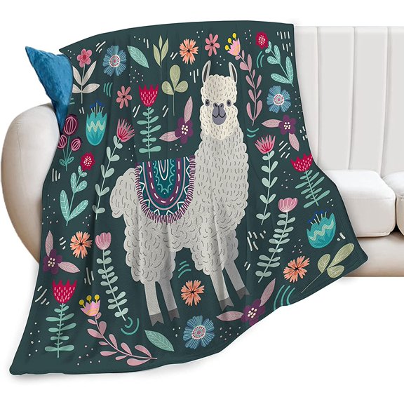 Alpaca Botanical Throw Blanket Cozy Plush Boho Bohemia Llama Flannel Fleece Ultra Soft Blankets Lightweight Fuzzy Party Blanket Gifts for Adult Bed Couch Sofa Kids 80"x60"