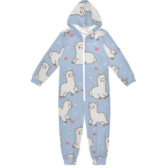 Alpaca Boys & Girls Hooded One-Piece Pajamas Warm Crystal velvet Hooded Long Sleeve Loungewear Jumpsuit Unisex