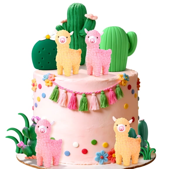 Alpaca Cactus Cake Topper Set - Cute Desert Theme Party Decor for Birthday, Summer & Garden Gatherings
