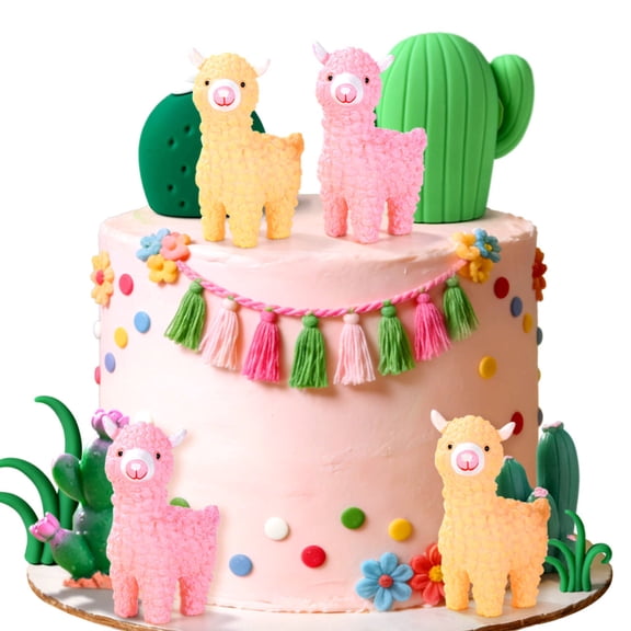 Alpaca Cactus Cake Topper Set - Cute Desert Theme Party Decor for Birthday, Summer & Garden Gatherings