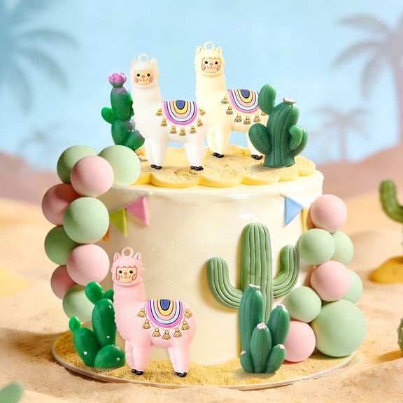 Alpaca Cactus Cake Topper Set - Desert Theme Decor for Birthday & Garden Party Decoration Kit