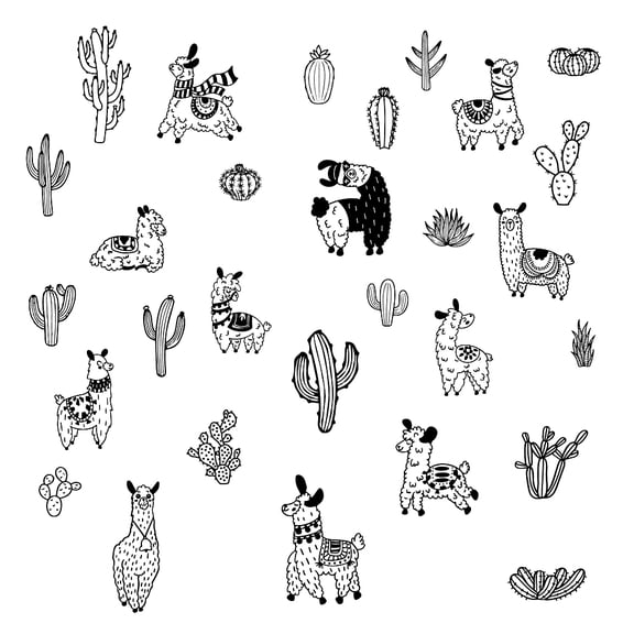 Alpaca Cactus Wall Stickers Cute Animal with Plant Vinyl Wall Decal Vinyl Wall Art Stickers for Kindergarten Kid's Bedroom Living Room Decorations