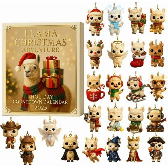 Alpaca Christmas Advent Calendar 2025, 24 Days Christmas Countdown Calendar, 2D Acrylic Ornaments, Festive Llama Themed Holiday Decor for Home, Perfect Gift for Alpaca Fan